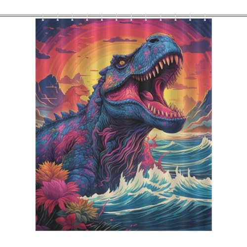 Rideau de douche dinosaure en tissu polyester imperméable lavable 152x183cm