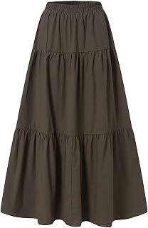 2025 - Mujer Primavera/Verano Casual Cintura Alta Algodón Lino Color Sólido Plisado Swing Holgado Falda Media Largo Suéter Duro Mujer