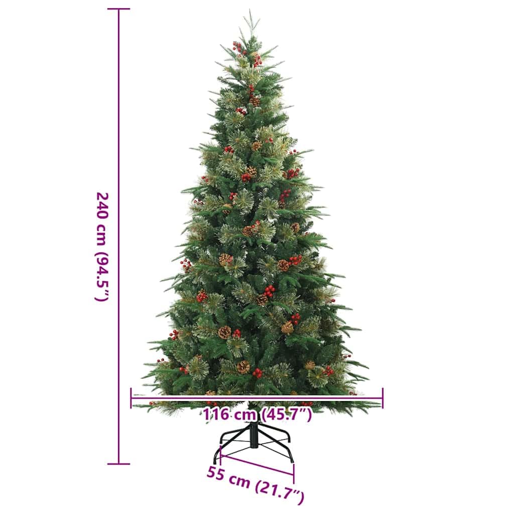 vidaXL Albero di Natale Artificiale con Rami Pieghevoli Verde 240 cm, Albero di Natale a forma di cono, decorazione resistente, luci festive con stringa bianca calda