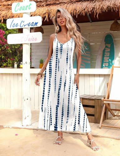 Image of Zeagoo Womens Summer Dresses Maxi Dresses for Women 2025 Printed Long Dress V Neck Sundress with Pockets, Pattern-2,S