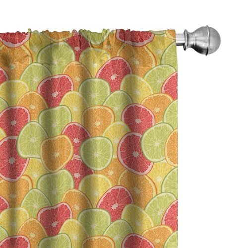 Ambesonne Colorful Curtains, Fresh Ripe Citrus Fruits Orange Grapefruit and Lemon Repeating Circular Pattern, Window Treatments 2 Panel Set for Living Room Bedroom, Pair of - 28" x 84", Orange Green
