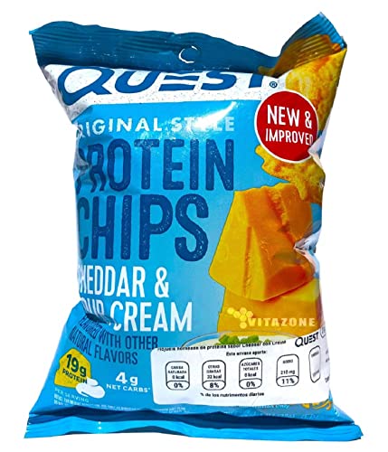 Image of Quest Nutrition Protein Chips, Cheddar & Sour Cream, 22g Protein, 2g Net Carbs, 130 Cals, 1.2oz Bag, 1 Count, High Protein, Low Carb, Gluten Free, Soy Free, Potato Free