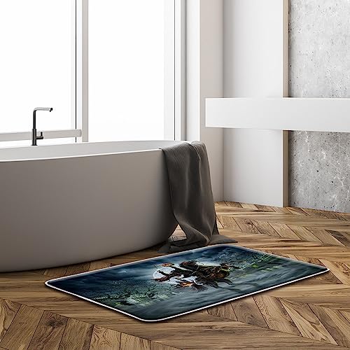 Wzfashion Headless Horseman Bath Mat,Halloween Horror Pumpkin Bathroom Rug Shower Floor,Castle Full Moon Dead Tree Ghost Resentful Bath Rug,Absorbent Doormat Bedroom Rug Kitchen Toilet,17.7"X 29.5" #TOP1