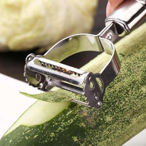 Image of Stainless Steel Vegetable Peeler with Julienne Cutter, 2-in-1 Multipurpose Tool, Anti-Slip Handle, for Potato, Carrot, Cucumber