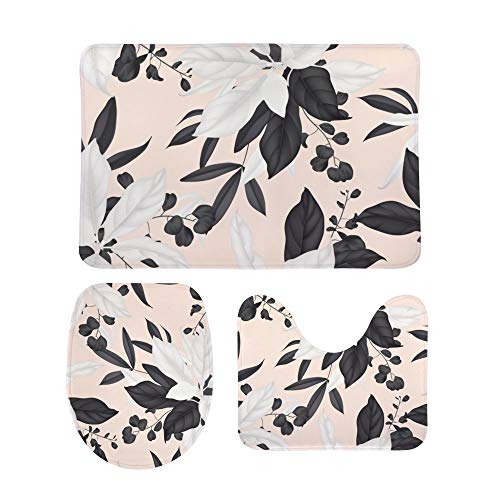 Tapis de bain en polaire corail douce lot de 3 pièces à motif floral contrasté moderne