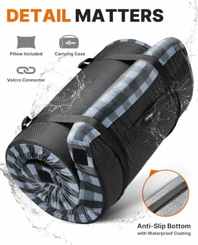 Image of GAIALOOP 3 Inch Memory Foam Camping Mattress, Dual Layer Thick Sleeping Camp Pad for Car Tent Cot, Roll-Up Portable Glamping Floor Bed for Guests Sleepover