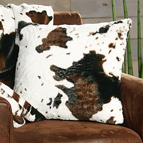 BLACK FOREST DECOR Cowhide Plush Pillow, Polyester, Decorative Accent Pillow, 18" W x 18" L