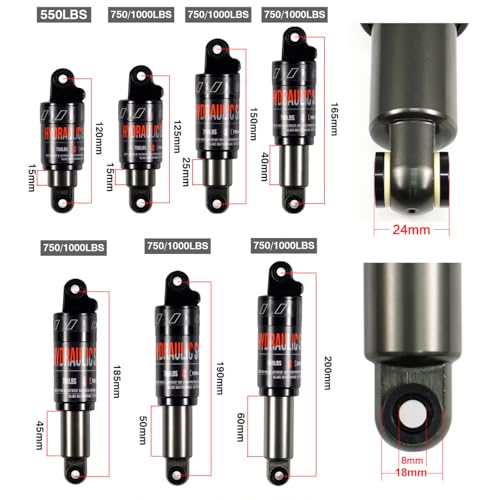 Image of CNC Mountain Bike Rear Shock 120mm 125mm 150mm 165mm 185mm 190mm 200mm, Bicycle Shock Absorber Hydraulic Rear Suspension Shock for Mtb Mtn ebike Dmn.190mm x750lbs