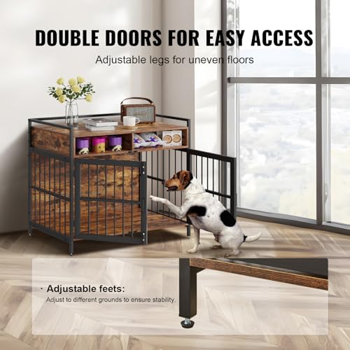 VEVOR-Furniture-Style-Dog-Crate-with-Storage-41-inch-Dog-Crate-Furniture-Large-Breed-with-Double-Doors-Wooden-Dog-Cage-for-LargeMedium-Dog-Indoor-Hold-up-to-70-lbs-Rustic-Brown