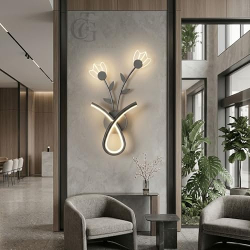 Image of Black Flower Pot Wall Lamp Sconce Fixture for Living Room, Bedroom, and Bedside Decor (Warm White, Cool White, Natural White)