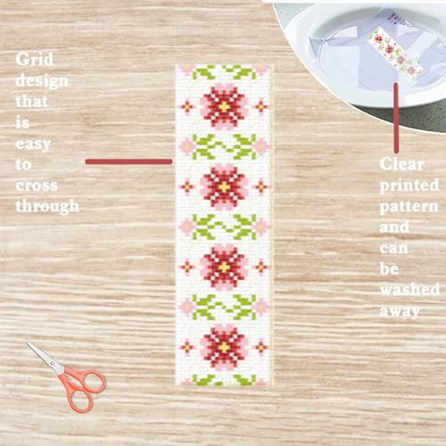 Image of FREEBLOSS 6 PCS Cross Stitch Bookmark Kits for Beginner Stamped Cross Stitch Kit DIY Embroidery Bookmark Kit with Instructions, Flower and Leaves Pattern 8 inch x 2.4 inch