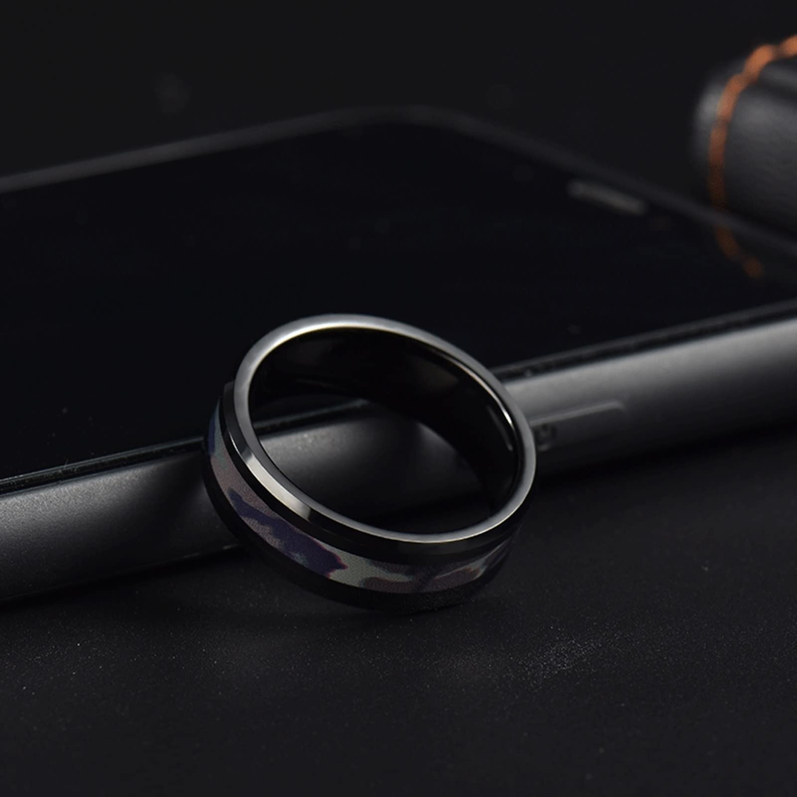 Collana coppia innamorata per 2, collana catena nera tungsteno 8 mm anello nero intarsio opale e legno regalo compleanno matrimonio