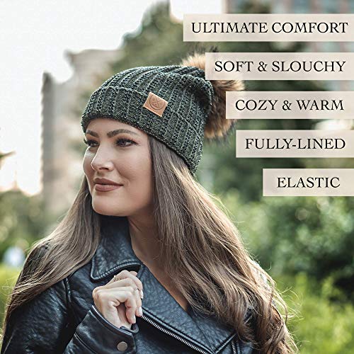Be Sparkle Women’s Cotton Beanie Hat, Shiny Rhinestones And Removable Pom Pom In Green #TOP2