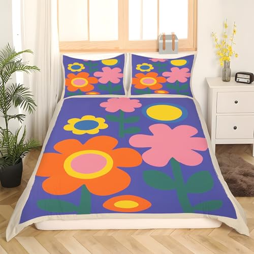 Housse de couette 240 x 260 fleurs anti-plis avec fermeture éclair pour lit double