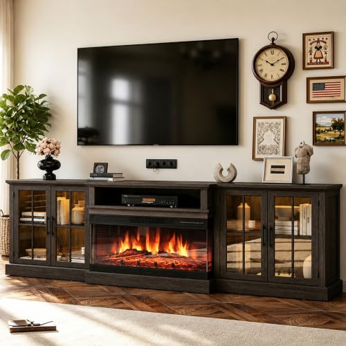 98 Inch Farmhouse Fireplace TV Stand