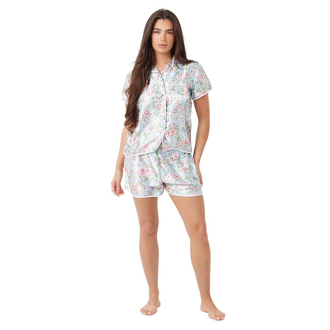 Thenightwearstore Women's Blue Pyjamas For Silk Satin Pyjama Bride Pjs Set Two Piece Pj Set Button Down Sleepwear Loungewear