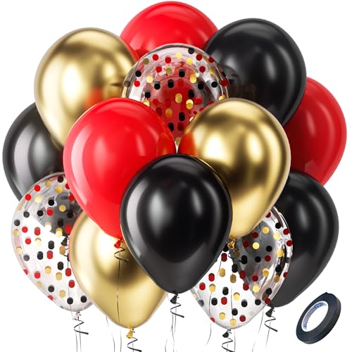 Image of Bezente Red Black and Gold Confetti Balloons Set 60pcs 12 inch