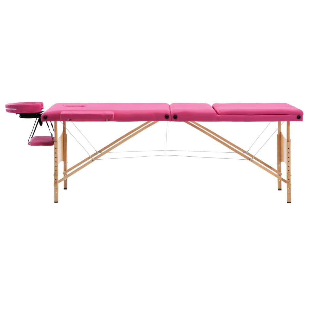 aphrophina Convenient Massage Experience with Foldable 3-Zone Massage Table, Adjustable Height and Supports, Durable Faux Leather, Pink