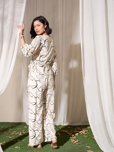 Image of barcino Off-White Abstract Wrap Top With Palazzos