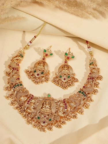 Image of Shining Diva Fashion Stylish Fancy Pearl Choker Traditional Jewellery Set for Women | Temple Necklace Set | Festive Wedding Party Necklace | 22k Gold Plated | Just Like Original Gold Jewellery