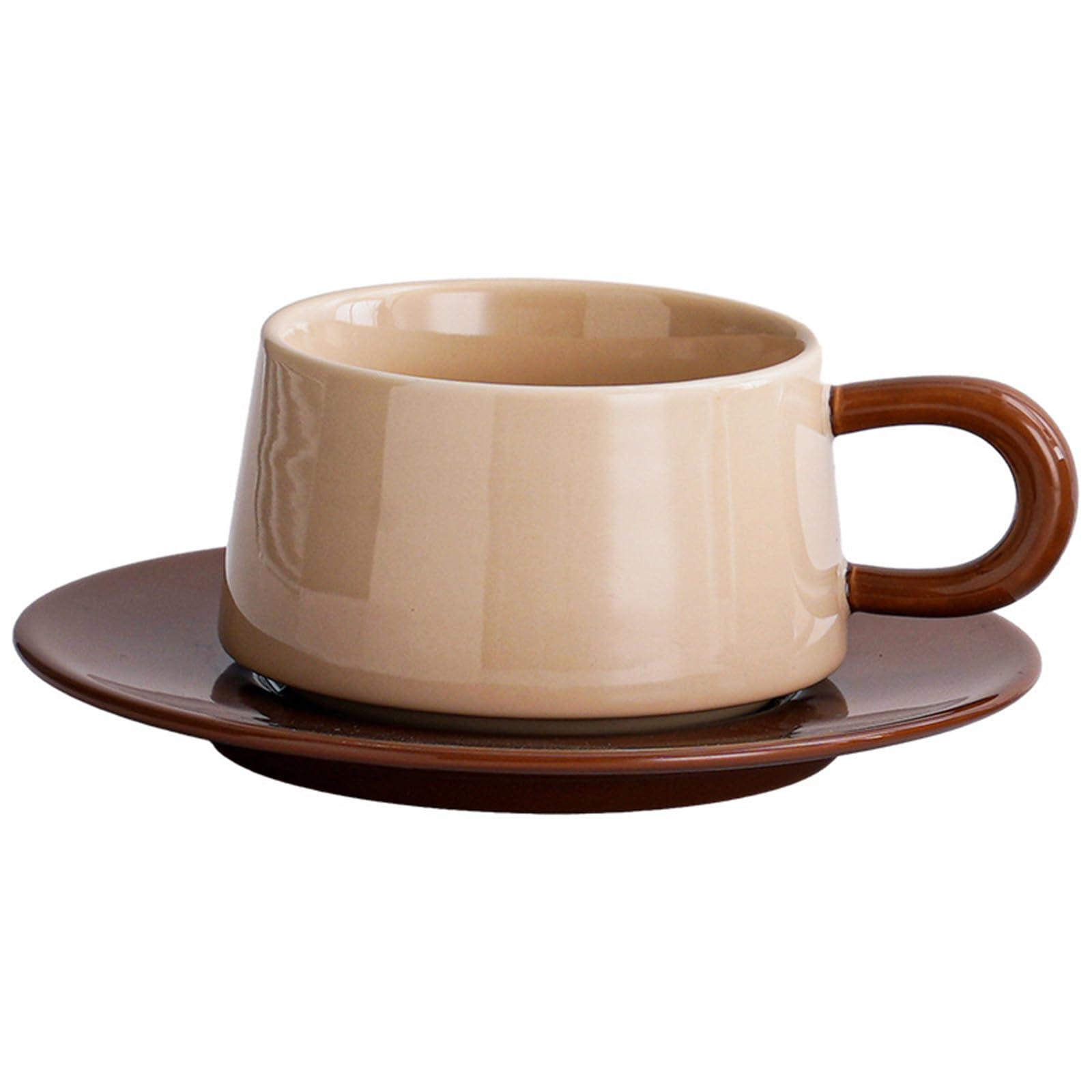 Ciemnobrązowy zestaw kubków i spodków do kawy, 250 ml, filiżanka do latte i herbaty, z tacą, idealny dla miłośników kawy mleka i herbaty, eleganckie naczynia do picia do domu i kuchni