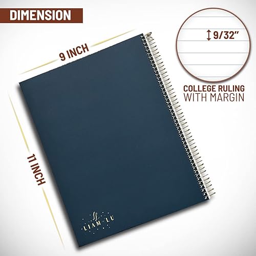 Miniatura 3 de Cuadernos en espiral para zurdos con rayas universitarias 3 unidades, 100 hojas  9 x 11 pulgadas  Papel grueso, encuadernación en espiral dorada,