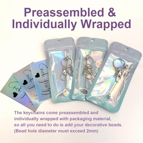 Image of 42 /84 /126 Pcs Beadable Keychain Bars Bulk Blank DIY Beaded Keychain Making Supplies with Bag Thank You Card