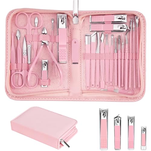 Image of 26Pcs Manicure Nail Clipper Set for Women Gift, Pink Case