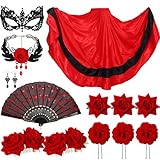 Suhine 13 Pcs Halloween Rose Flower Flamenco Costume Accessories Spanish Dress Skirt Rose Hair Clip Fan Choker Mask Earrings (Elegant)