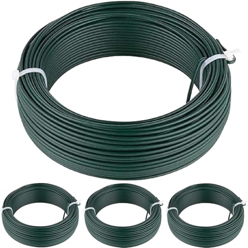 Amagabeli - Alambre de tensión (diámetro de 2,75 mm x 50 m, Rollo de Alambre de Hierro metálico Verde Recubierto de PVC de Metal Recubierto de plastificado Verde para Valla