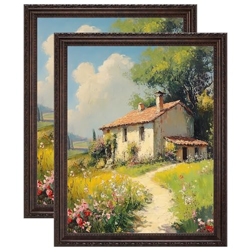 Image of eletecpro 11x14 Vintage Picture Frame, Glass Cover, Brown, 2-Pack | Display Photo 8x10 with Mat or 11x14 without, Horizontal or Vertical, Tabletop or Wall Decor