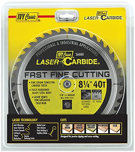 Ivy Classic 36080 Premium Swift Cut 8-1/4-Inch 40 Tooth Carbide Circular Saw Blade With 5/8-Inch Diamond Knockout Arbor, 1/Card #TOP1