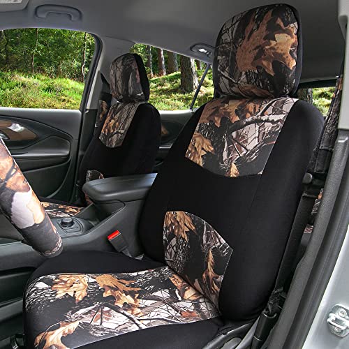 Fh Group Car Seat Covers Full Set Hunting Camo Print Cloth - Universal Fit Automotive Seat Covers, Low Back Front Seat Covers, Solid Back Seat Cover, Washable Car Seat Cover For Suv, Sedan, Van Brown #TOP1