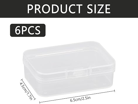 Tabanzhe 6 PCS Mini Rectangular Plastic Storage Boxes with Lids – Clear Small Containers for Beads Jewelry Pills Game Pieces Craft Business Cards Other Small Items(6.5 * 4.5 * 2cm)