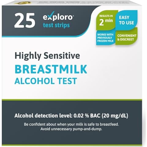 Exploro Highly Sensitive 25 Strips Breast Milk Alcohol Test Strips - Alcohol Test Strips for Breastmilk - Breast Milk Testing Strips for Alcohol - Alcohol Strips for Breastfeeding - Breastmilk Tester Cover