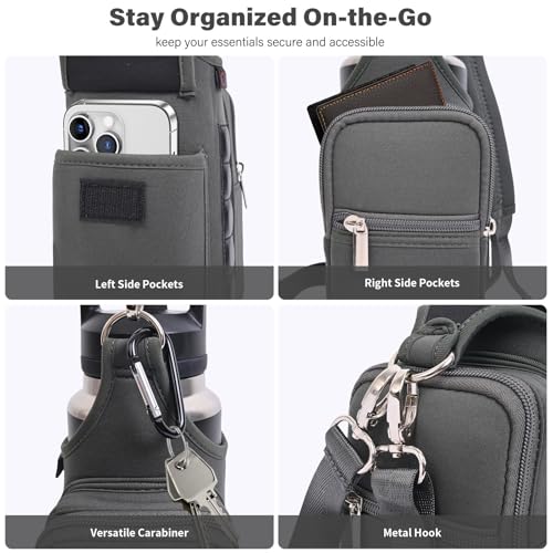 Image of icolor Magnetic Gym Bag Water Bottle Holder Carrier with Phone Pockets & Shoulder Strap Small Gym Bag 5 Built-in Magnets Gym Accessories Organizer Magnetic Bottle Pouch for Men Women (Gray)