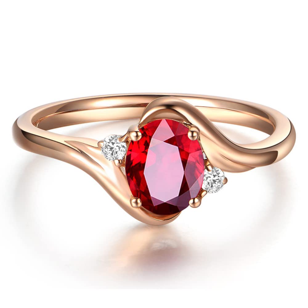 Bague en argent 925 avec rubis ovale serti de zircons scintillants