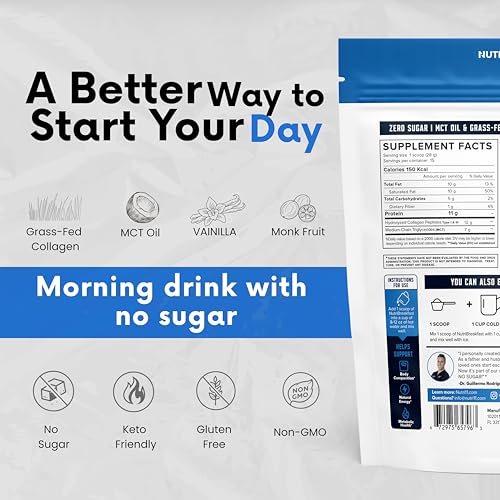 Image of Nutri11 NutriBreakfast by Nutrillermo /Keto Protein Collagen Powder with MCT Oil /MCT Oil Powder with Collagen /Keto Collagen Peptides Powder with Grass-Fed Bovine Collagen Type I & III (15.9, Vanilla)