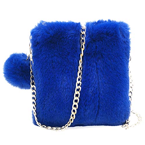 Blue Fur Bag. FHQHTH Faux Fur Purse for Women Fluffy Evening Bags Small