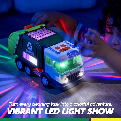 Vroomix LED Garbage Truck Toy Set Includes Dumpster, Toy Truck with Mode Switch & Volume Control, Trash Vehicle with Lights and Sounds, Automatic Bump, Birthday Gift for Boys Girls - image 2