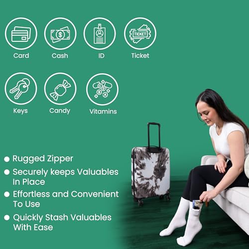 Image of Zipper Sock Wallet - Cotton & Polyester Zipper Socks with Pockets - Fits shoe size 6-13