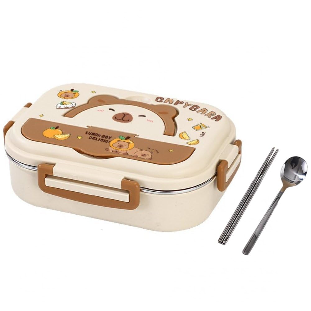 Luxylei Colorful Stainless Steel Leakproof 3-Compartment Cute Capybara Bento/Portion Control Food Container With Spoon And Chopstick