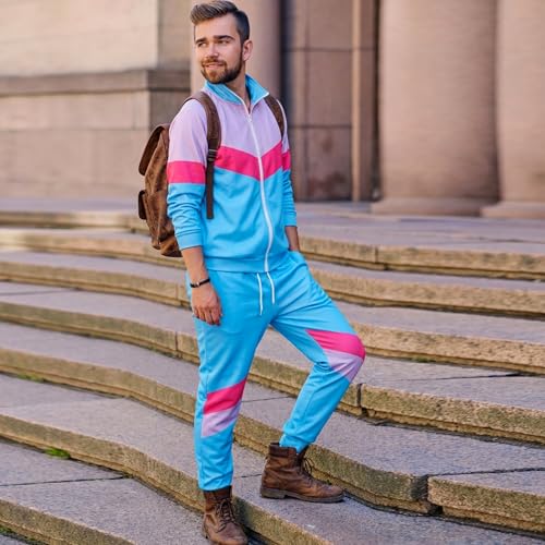 Image of Arssm Retro 80s 90s Outfit Sets for Men Vintage Jacket and Joggers Sweatpants 80s Tracksuit Streetwear