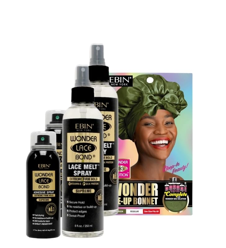 2X Wonder Lace Bond Wig Adhesive Spray – Supreme Bundle with 2X Wonder Lace Bond Melt Spray & 1xWonder Wig Tie-Up Bonnet – by EBIN NEW YORK – Secure Hold, Seamless Styling – Gift Set (5 Items)