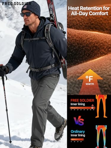 image for FREE SOLDIER Men's Outdoor Softshell Fleece Lined Cargo Pants Snow Ski