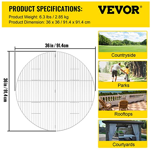 Vevor Fire Pit Grates, Foldable Round Cooking Grate, Stainless Steel Tight Grid Campfire Bbq Grill With Portable Handle For Outdoor Picnic Party & Gathering, Silver (36 Inch-No Handle) #TOP6