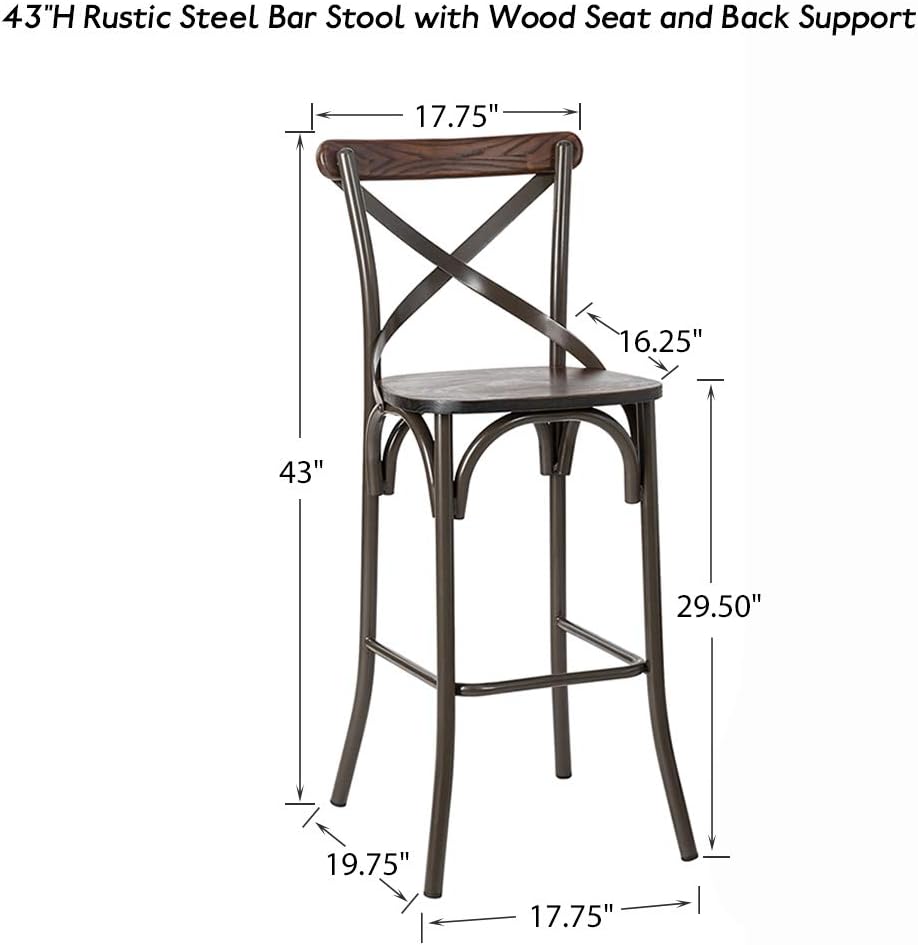 Nеw Prоduсt Glitzhome 43 H Rustic Steel Bar Stool with Solid Elm Wood Seat and Back Support Kitchen Bar Height Stool Chairs, Set of 2 Prоduсt Dеаl Glitzhome 43 H Rustic Steel Bar Stool with Solid Elm Wood Seat and Back Support Kitchen Bar Height Stool Chairs, Set of 2