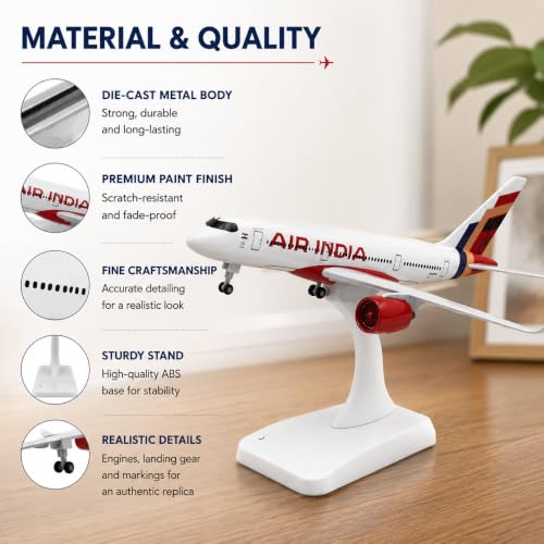 Image of New Air India Airbus A350 Diecast Aircraft Model 20 cm | Metal Plane Model with Landing Gear & Display Stand | Collectible Toy for Aviation Enthusiasts & Kids