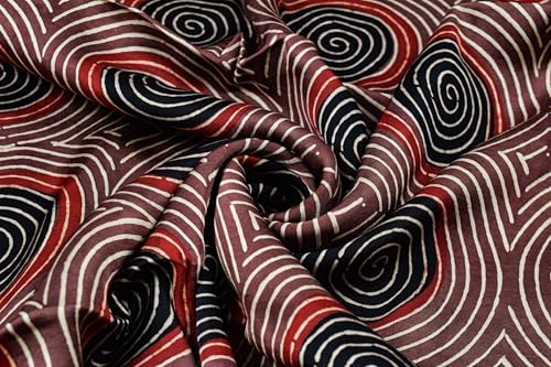 Image of Ethnics of Kutch Women's Ajrakh Modal Silk Natural Dye Hand Block Print Unstitched Kurta Fabric (For Lenght - Refer Bullet Point Below)