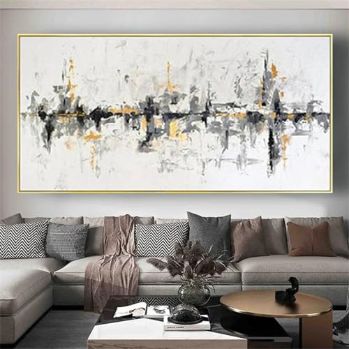 Cuadro grande Impresiones abstractas modernas Pinturas artísticas Cuadro de pared gris blanco para sala de estar Póster de la ciudad Panel horizontal 70x165cm/28x65in Sin marco